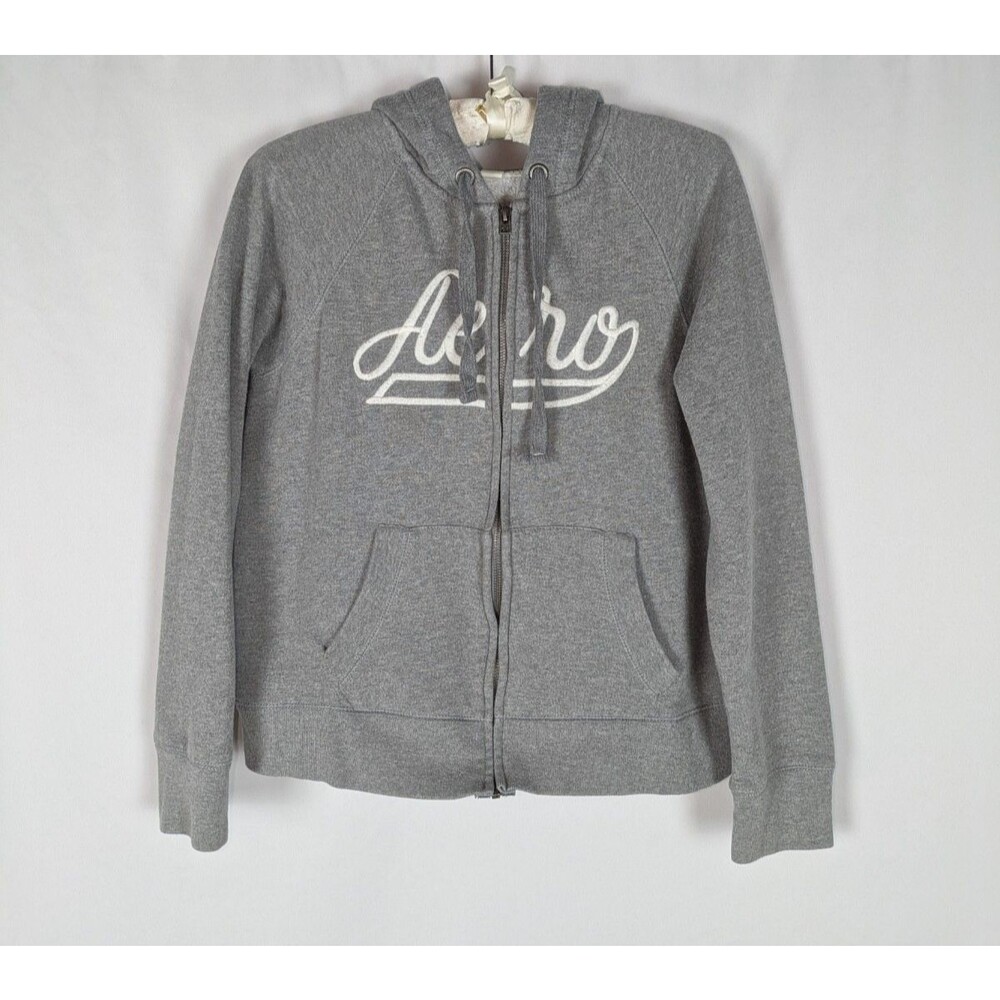 Aeropostale Hoodie L Women's Gray Logo Long Sleeve Pockets Hooded Full Zip